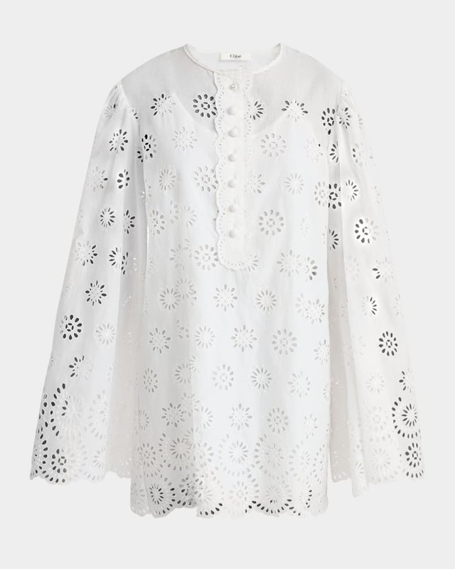 Scalloped Eyelet-Embroidered Mini Shift Dress